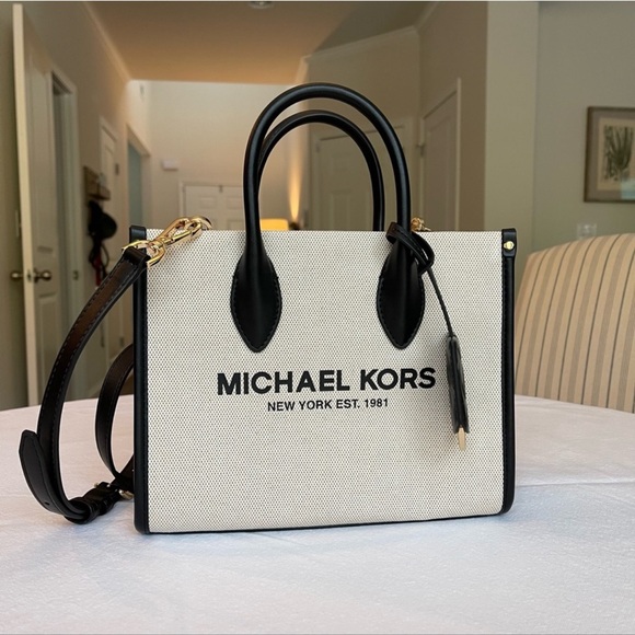Michael Kors Handbags - 🖤 Michael Kors Small Mirella Crossbody Tote Bag in Canvas and Black Leather